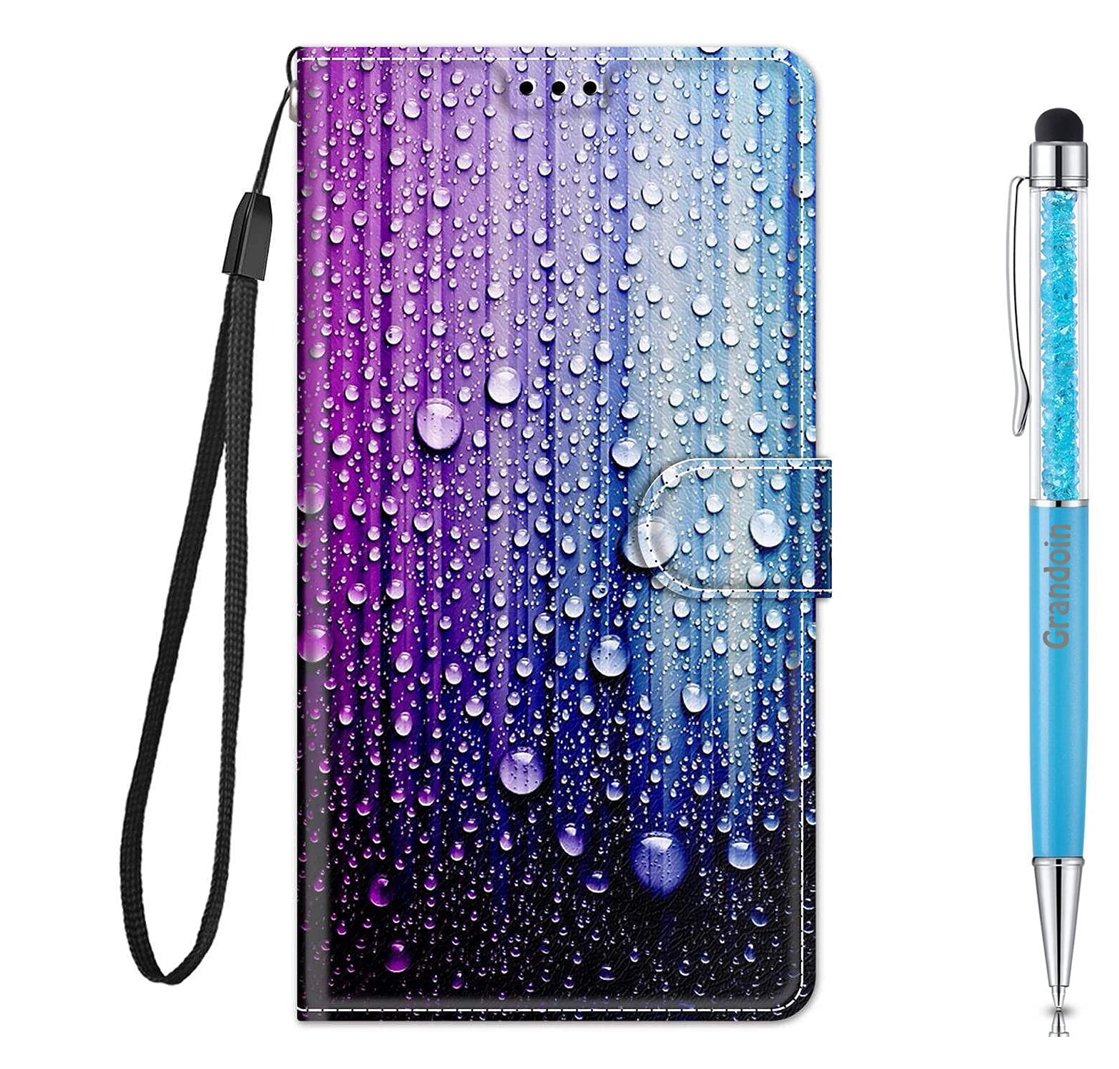 Grandoin Compatible with Xiaomi Redmi 10 Pro Case, PU Leather Flip Cover Wallet Case with Magnetic Closure Stand Card Holder ID Slot Folio Soft TPU Bumper Protective Skin (Water Drop) — image 1