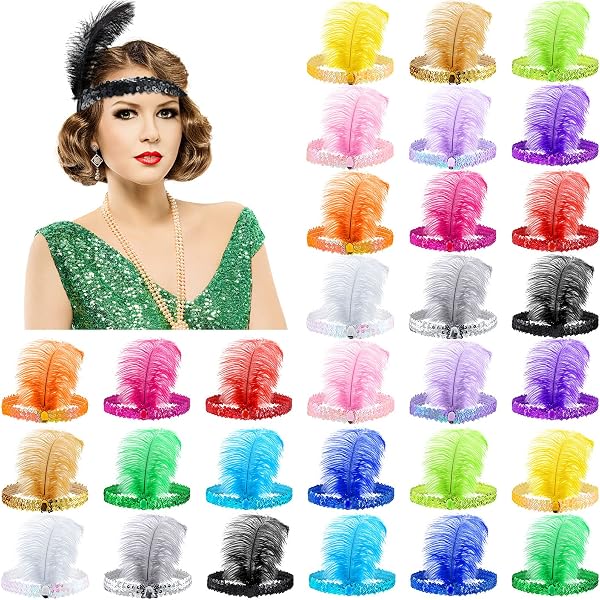 Feather Headband Bulk 24 Pack 1920s Flapper Costume Headpiece Party Accessory 1920s Feather Headpiece Great Gatsby Headband Flapper Hair  main image 4