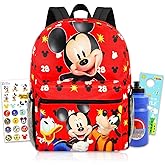 Disney Mickey Mouse Backpack for Kids School Bundle w/ 16in Bookbag, More | Large Durable Mickey School Bag w/ Front Zip Pocket Plus Water Bottle, Stickers, More - Mickey Mouse School Supplies