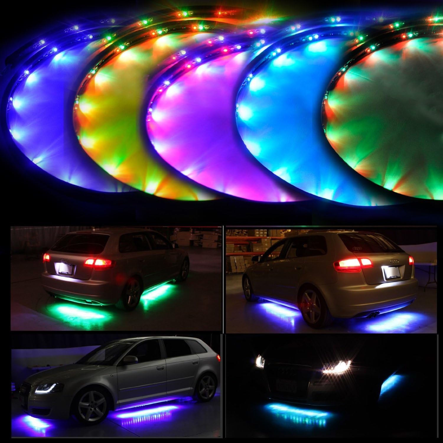 Lychee 7 Color LED Under Car Glow Underbody System Neon Lights Kit w