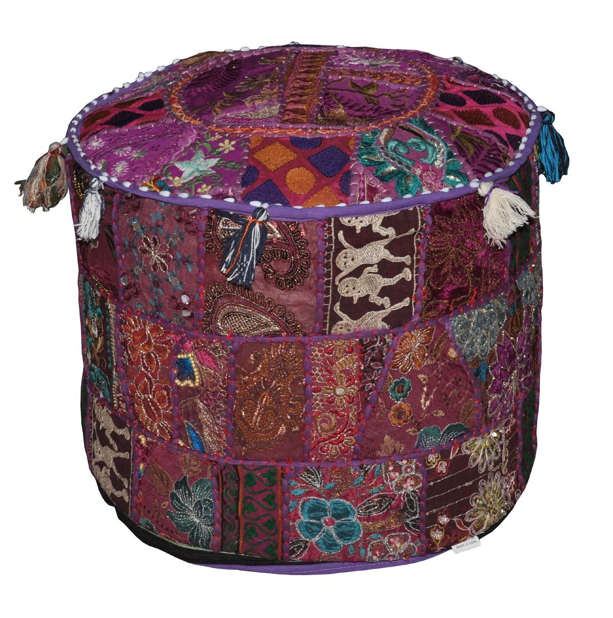 Marubhumi Vintage Indian Ottoman Embellished with Embroidery Cushion and Patchwork Floor Rest 46 X 33 cm