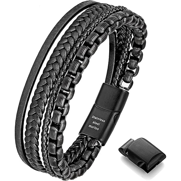 Amazon.com: murtoo Mens Bracelet Leather and Steel, Stainless