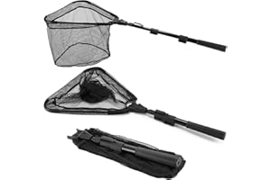 LLCJYYCY Fishing Net with Handle, Telescoping & Folding Fish Net for Easy Transport & Storage, Durable Freshwater & Saltwater Fishing Gear for Kids & Adults, Compact & Portable Design