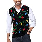 Arankhiger Men Christmas Sweater Vest V Neck Ugly Xmas Holiday Knit Sleeveless Pullover