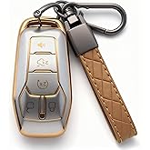 Kespevn for Ford Key Fob Cover 5 Button Soft TPU with Keychain Full Protection Key Case Fits for Ford Fusion Mustang F150 Edge Explorer Lincoln MKZ MKC MKX Accessories, D Gold