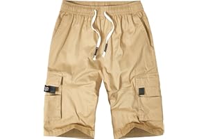 ELETOP Men's Cargo Shorts Casual Cotton Elastic Waist Work Shorts Drawstring Big Tall Classic Stretch Shorts