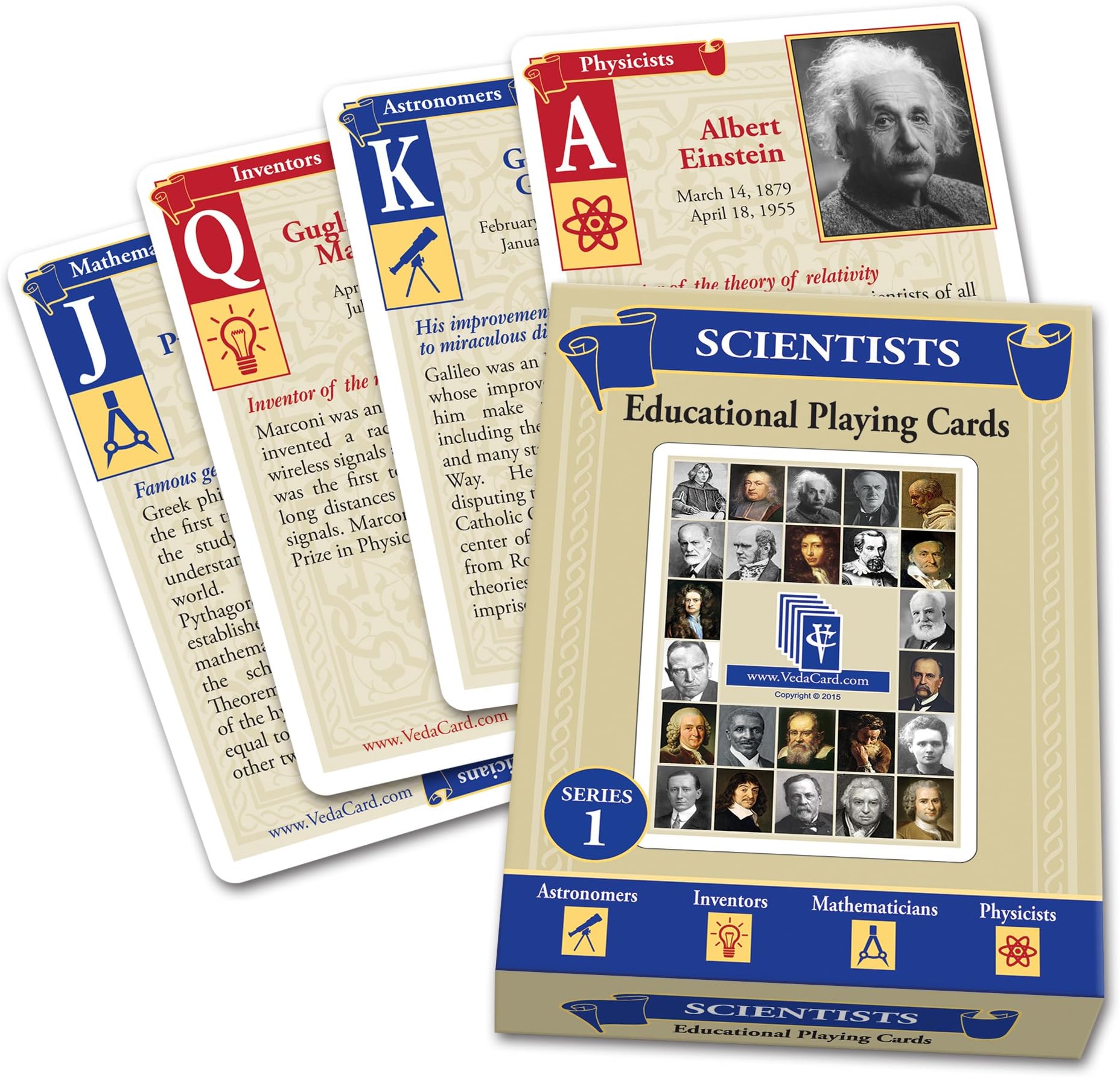VedaCard Scientists Series 1 - Fun Card Games - Educational Deck of Playing Cards - Gifts for Little Scientist - Fun Game for Kids Learning History - Science Novelty Perfect for Stocking Stuffers