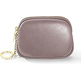 Xzenuo Genuine Leather Coin Purse, Small Change Purse Keychain Wallet for Women, Mini Coin Pouch with Zipper, Purple