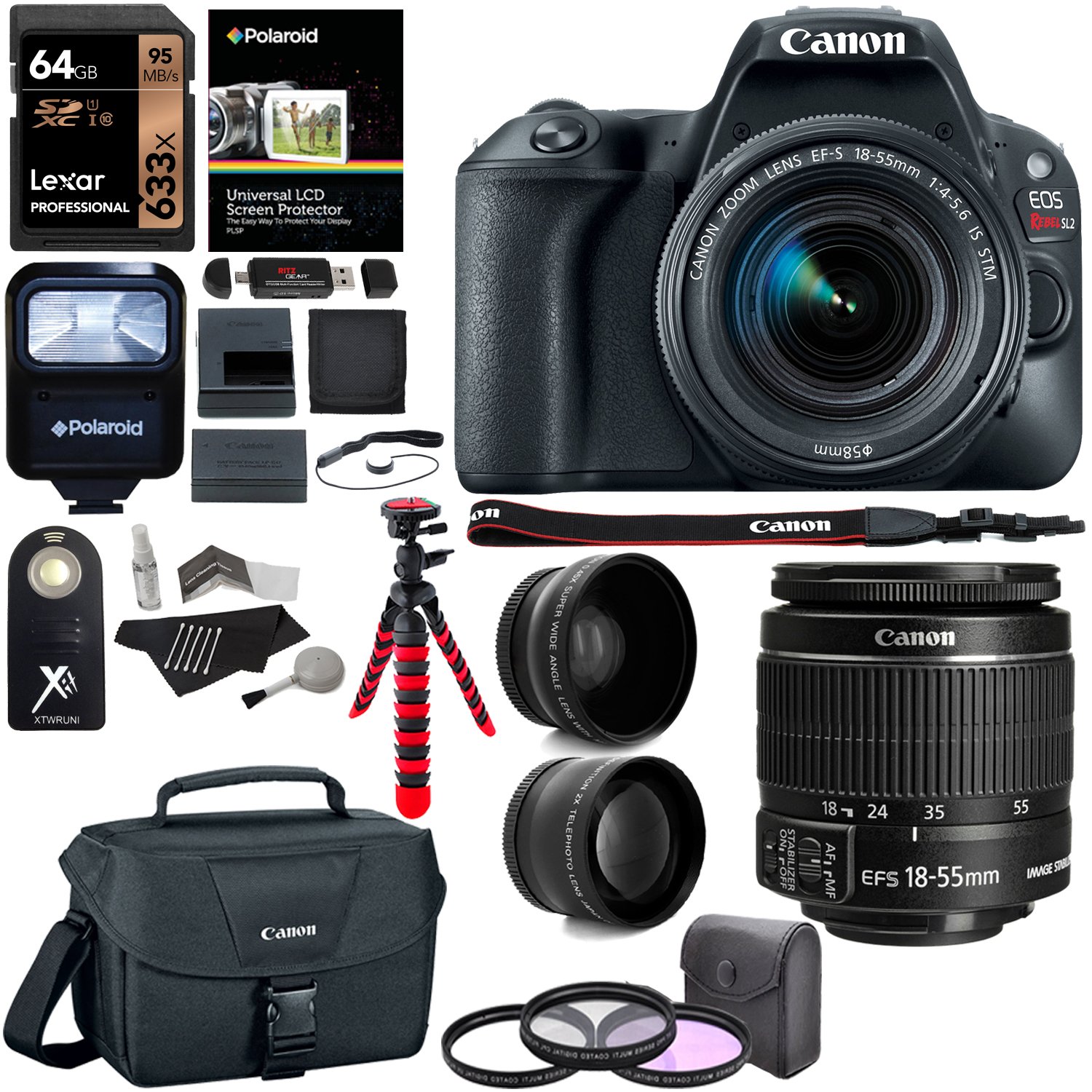 Canon EOS Rebel SL2 DSLR Camera with EFS 1855mm STM Lens, 64GB Memory