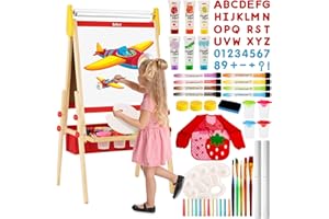 Belleur All-in-One Art Easel for Kids with 2 Paper Rolls & Deluxe Accessories, Adjustable Magnetic Double Sided Whiteboard & Chalkboard, Painting Kid Easel for Toddlers 2-8, Ideal Christmas Gift