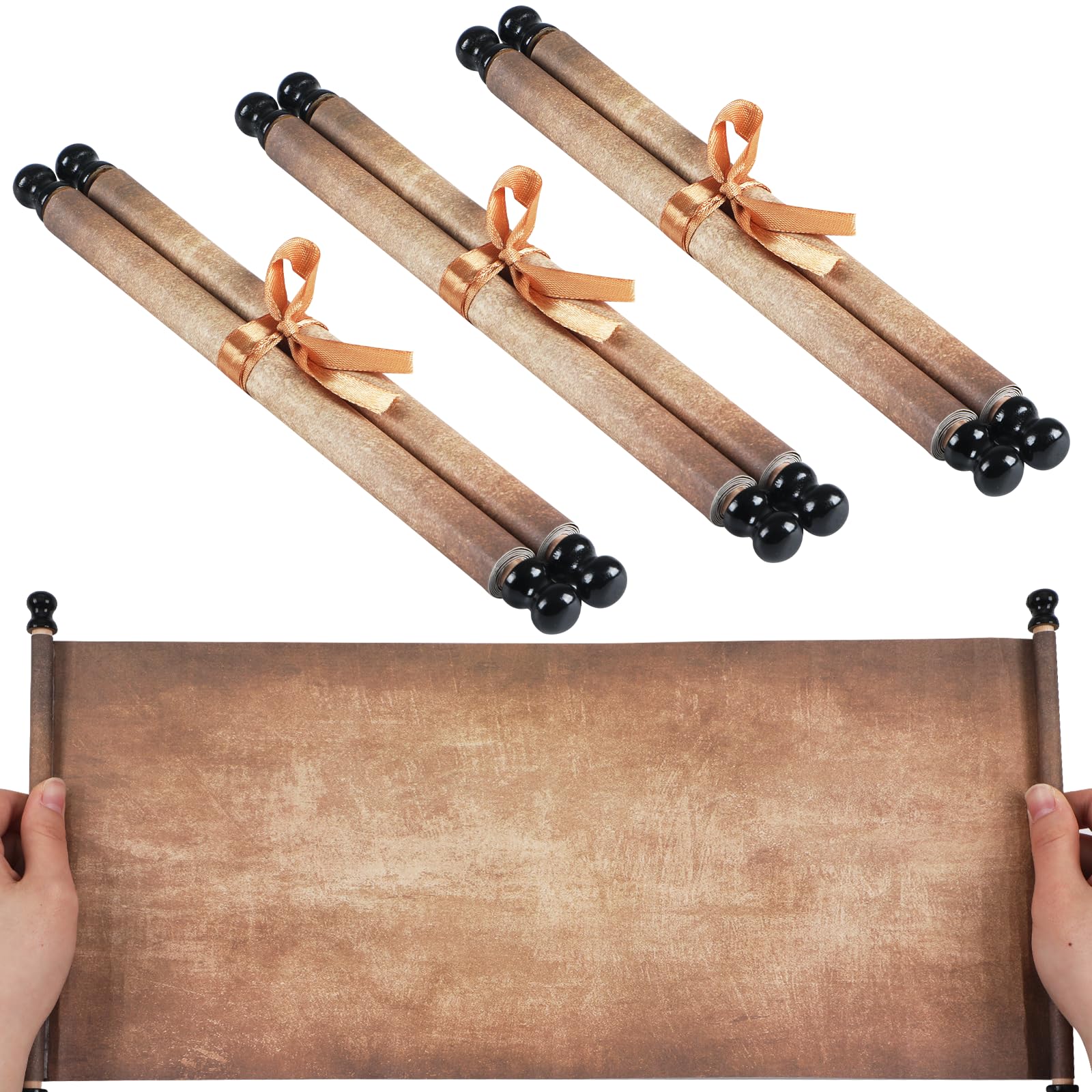 Photo 1 of 3Pcs Blank Scroll Paper with Wood Rods 7x15-3/4Inch Blank Old Paper Scrolls to Write on Long Vintage Wedding Joke Watercolor Parchment for Halloween Renaissance Writing Drawing Wedding Vows Invitation