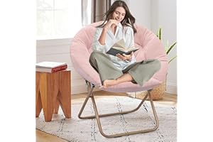 SFIHOME Foldable Oversized Moon Chair, Large Soft Lazy Cozy Comfortable Faux Fur Round Saucer Moon Chair for Teens and Adults, Light Pink