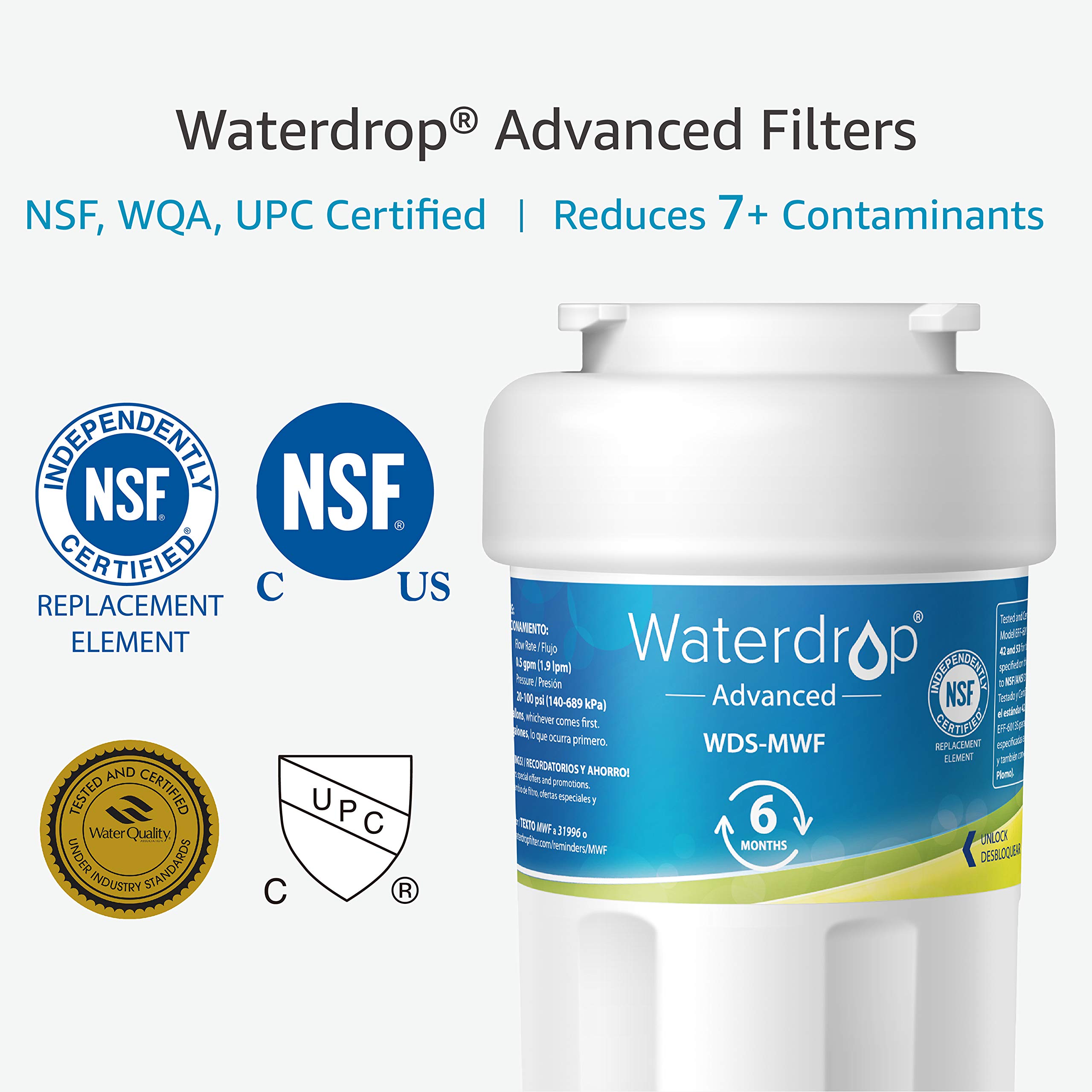 Waterdrop MWF NSF 53&42 Certified Refrigerator Water Filter, Compatible