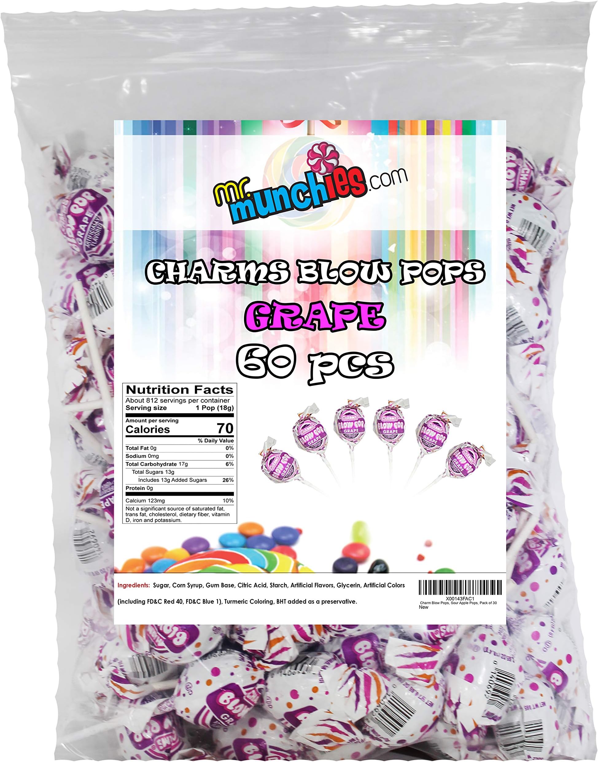 Charm Blow Pops, Grape Pops, Pack of 60