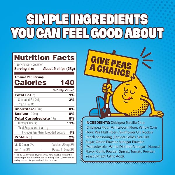 HIPPEAS CHICKPEA TORTILLA CHIPS, ROCKIN’ RANCH GLUTEN FREE SNACKS, DAIRY FREE, VEGAN, 1OZ, 3G PROTEIN, 3G FIBER, CRUNCHY, NUTRITIOUS, PLANT PROTEIN SNACK, NON-GMO, KOSHER