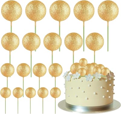 ASTARON 20 Pcs Glitter Gold Ball Cake Topper Decorations 2cm-4cm