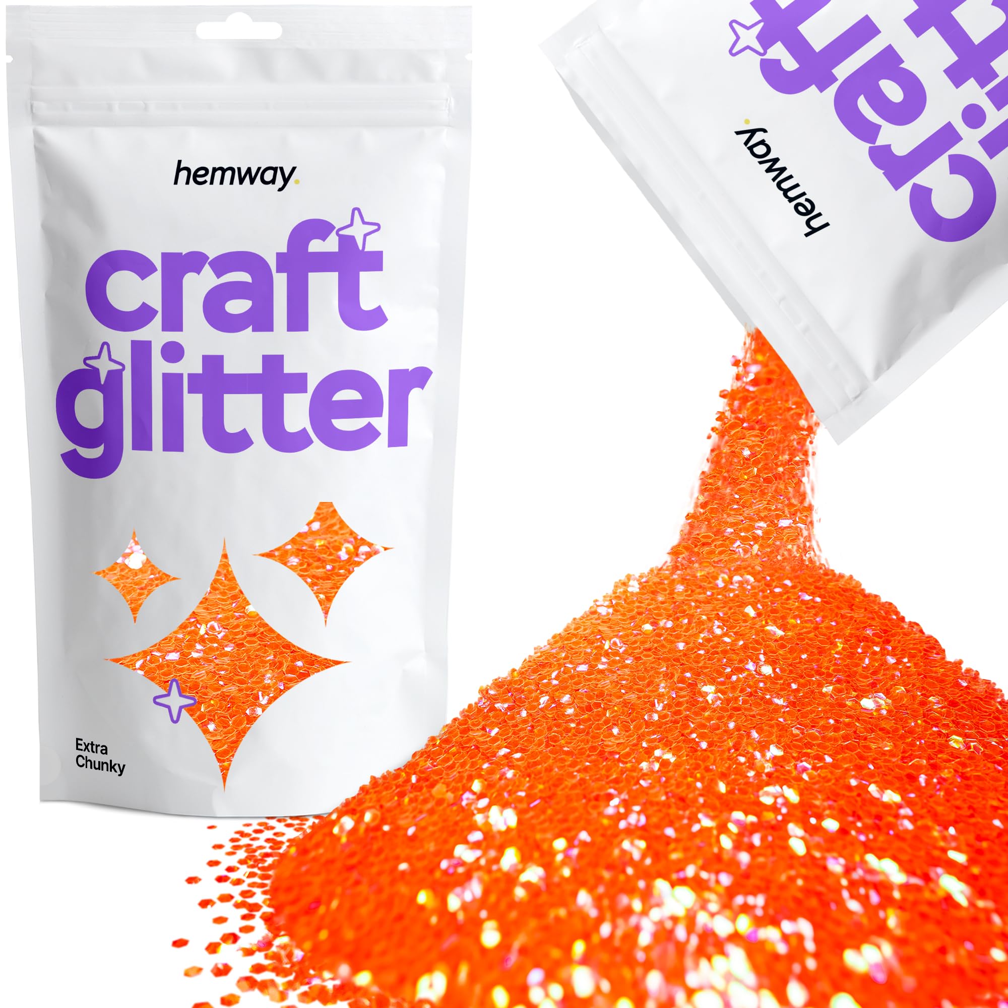 Hemway Craft Glitter Fluorescent UV Neon Peach 100g Extra Chunky Glitter for Crafts, Resin, Cosmetic, Nail, Face, Body, Festival, Tumblers, Art, Candle, Crafting