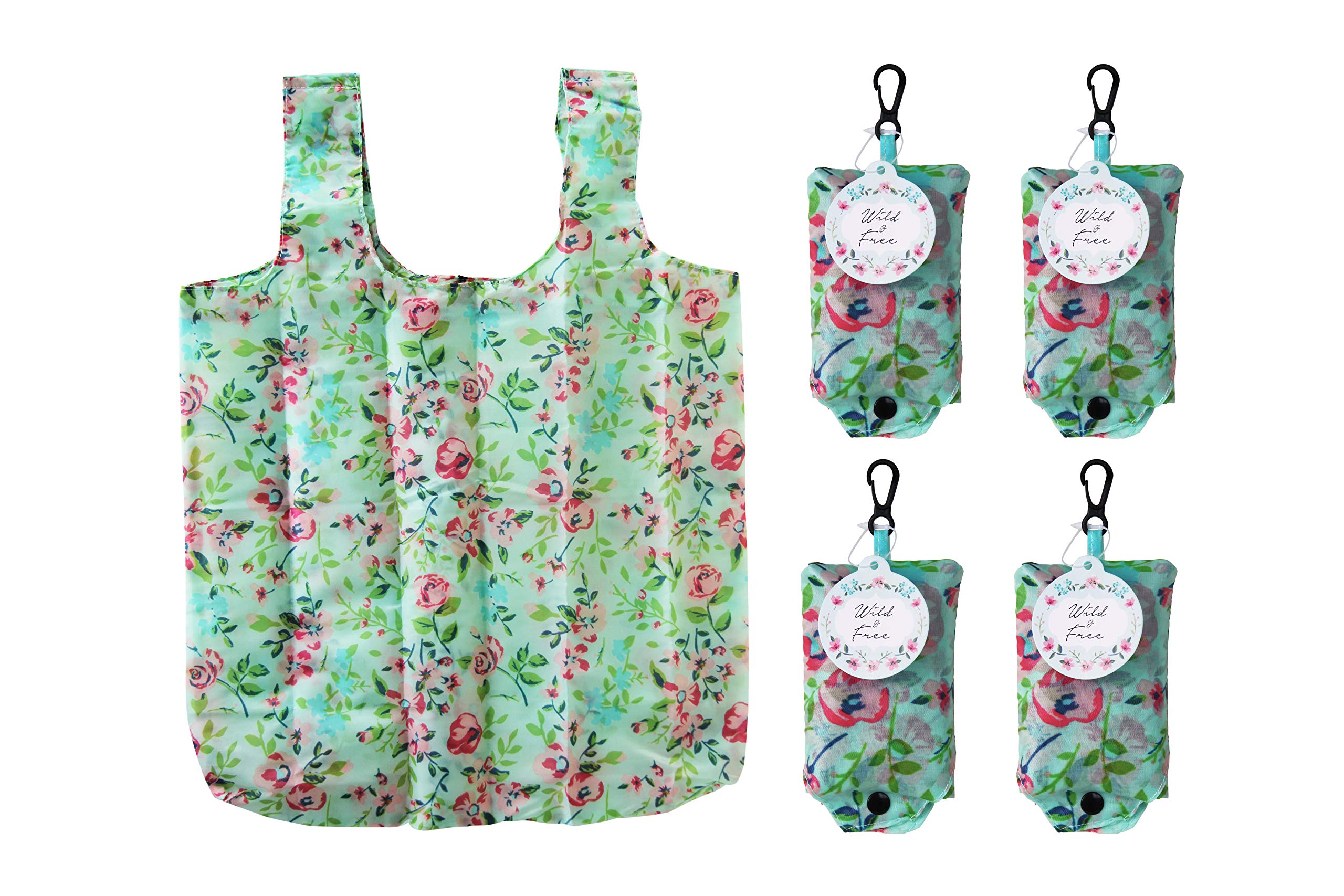 CGB Giftware | Set of 4 Reusable Floral Shopping Bags and Travel Pouch | Perfect to slip into your handbag or Pocket | Wild & Free Range | ART721