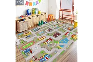 Capslpad Tan Car Road Kid Rug Carpet Playmat for Playoom Traffic Road Kids Play Mat for Toddler Non Slip Washable City Map Race Track Carpet Rug for Kids Room Bedroom Nursery Room Decor,6.6'x5'