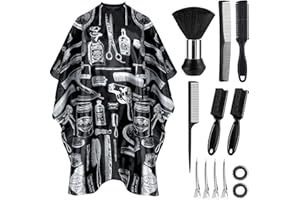 JZKO Barber Cape 13Pcs with Neck Duster Brush Adjustable, Extra Long Hair Cutting Cape 63" x 55" Profesional Barber Accessories for Men/Adults/Barber/Salon/Clients/Home/Women/Kids