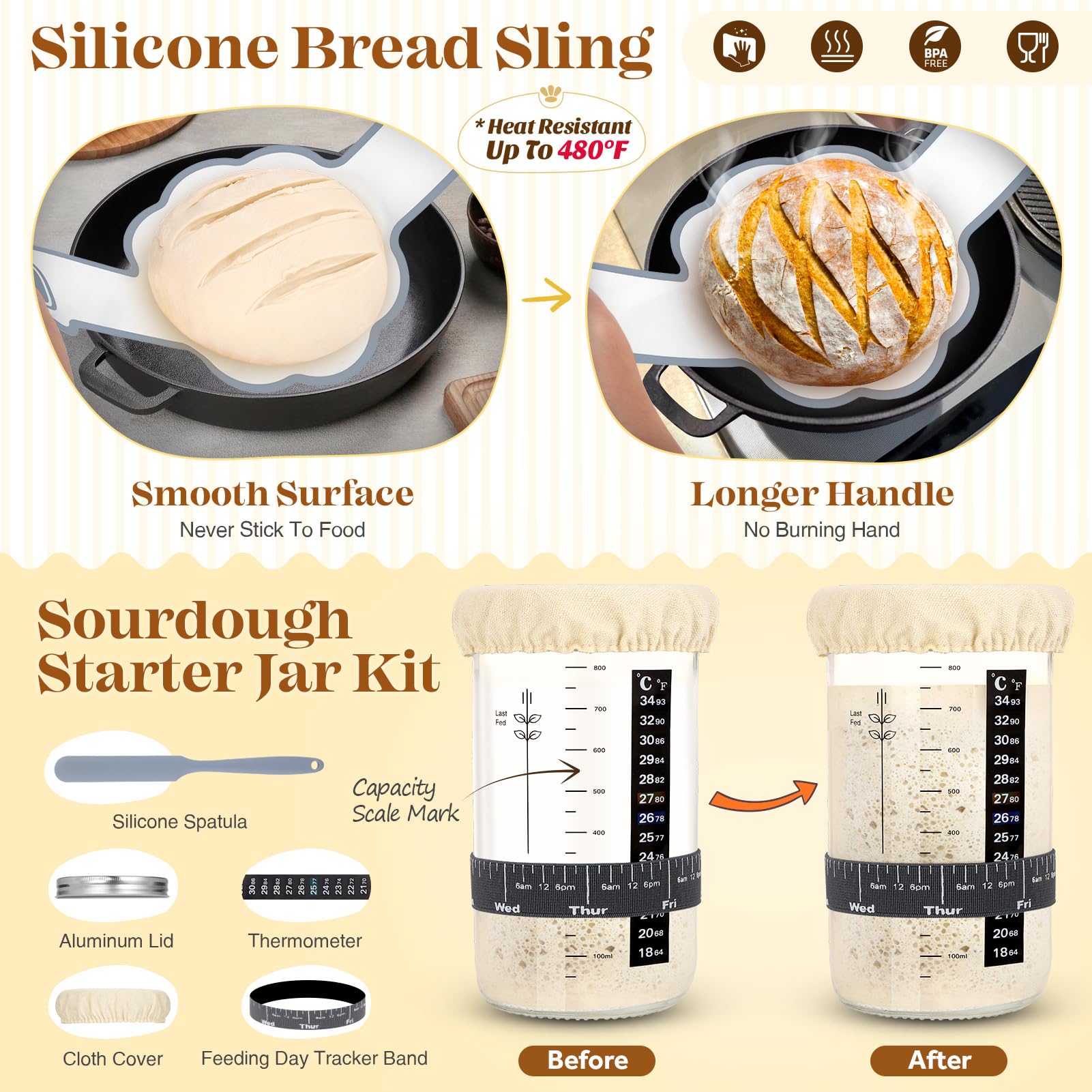 Sourdough Starter Kit, Sourdough Bread Baking Supplies, Bread Proofing Basket, Sourdough Kit for Modern Home and Kitchen, Sourdough Bread Basket, Sour Dough Kit Tools, Bread Making Tools Kit