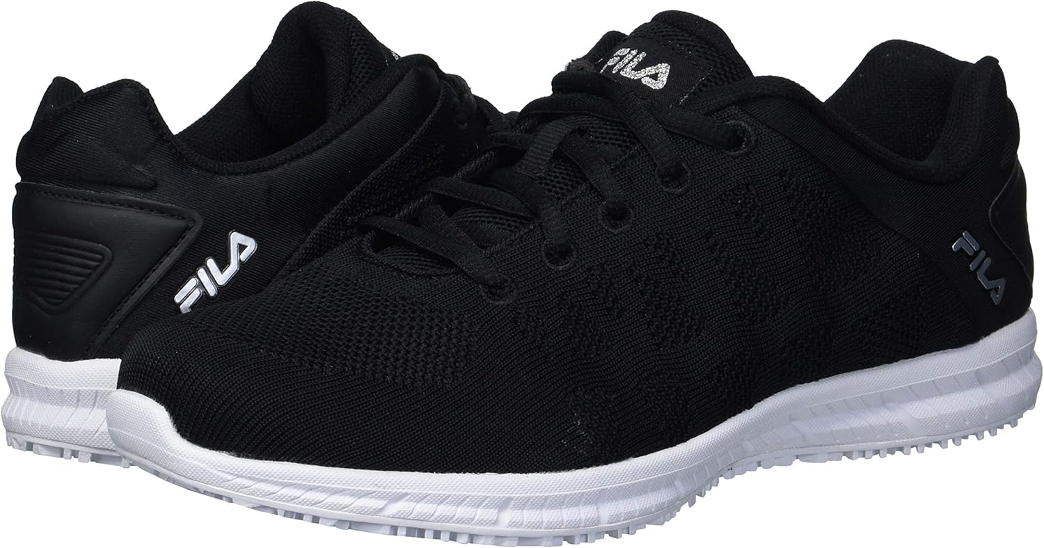  | Fila Women's Memory Techknit Sneakers Slip Resistant Work Shoes Black/White | Shoes