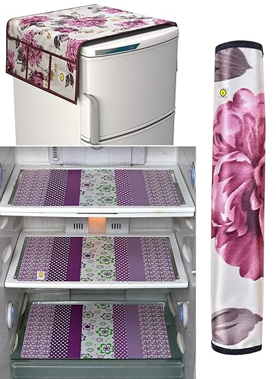 Yellow Weaves Combo of Exclusive Design Fridge Top Cover,1 Fridge Handle Covers + 3 Fridge