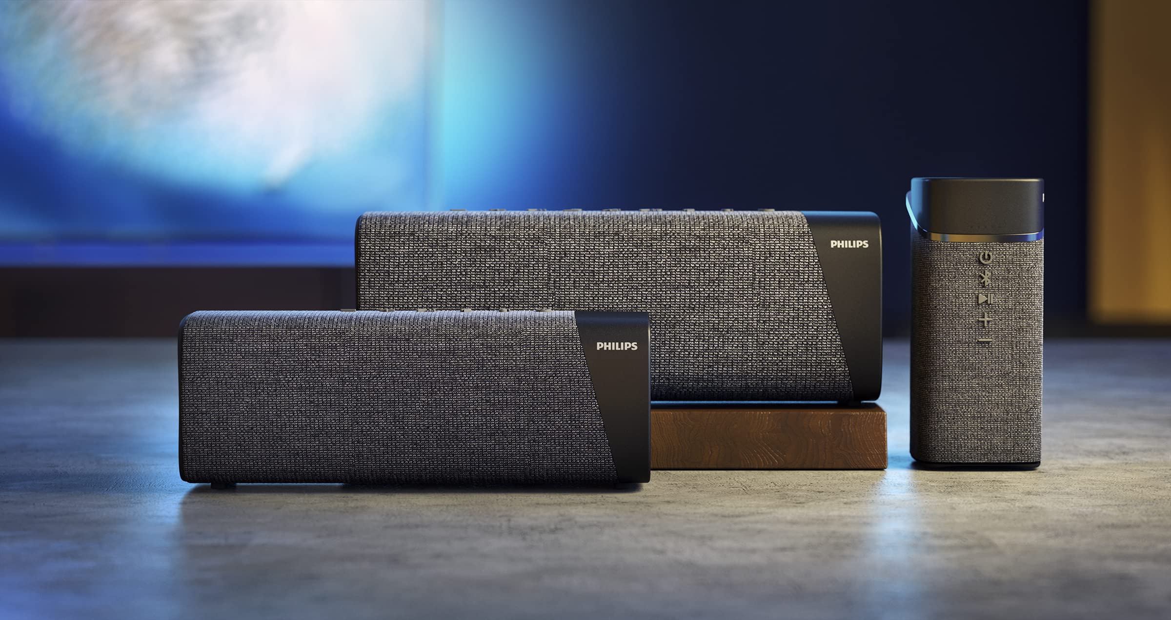 Philips S7505 Wireless Bluetooth Speaker with Built-in Power-Bank, Large Bold Sound, Up to 20 Hours Playtime, IPX7 Waterproof, Shower Ready, Large Size, Gray