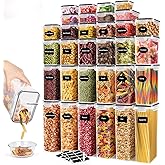 JUJOJB 64 PCS Airtight Food Storage Containers With Lids BPA Free,6 Pack With Pouring Spout Cereal Containers Storage for Kitchen Pantry Organization and Storage,Dishwasher safe,Labels Marker