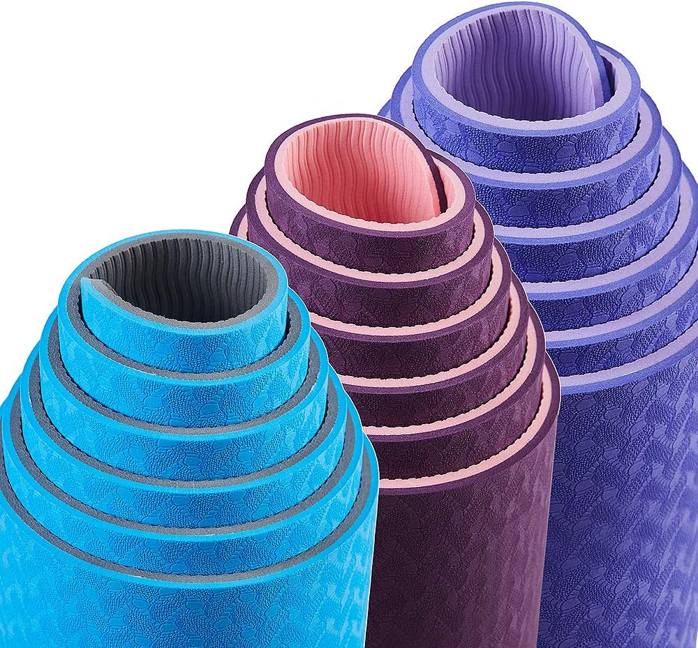 Asvin Yoga Mat 1/4 Inch Thick Fitness Exercise Mat, Non Slip, Striped, Sweat - Proof, Eco Friendly, TPE Workout Mat for Yoga, Pilates and Floor Exercises, 68"x27" : Sports & Outdoors