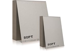 MIIKOUL 40 Pcs Book Board, 80PT 0.086" Thick Binders Board Chipboard Gray Heavy Duty Cardboard Sheets for Book Binding Cover, Picture Frame Backing, DIY Crafts (11.81×11.81inch *20, 8.26×5.51inch *20)