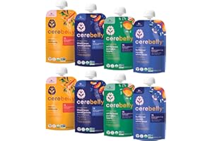 Cerebelly Organic Baby Food Pouches Variety Pack, Veggie & Bean Purees, 16 Nutrients, No Added Sugar, Fiber & Non-GMO, 4oz, 8 Pack