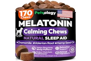 PETSOLOGY Advanced Melatonin for Dogs - 170 Dog Melatonin Calming Chews for Small and Large Dogs - Natural Hemp Dog Sleep Aid, Puppy Sleeping Pills, Anxiety, Stress, Separation, Barking, Fireworks - Made in USA