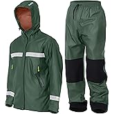 NAVIS MARINE PRO Rain Suit-Waterproof Reflective Jacket & Elastic Pants Combo,Lightweight Breathable Foul Weather Gear