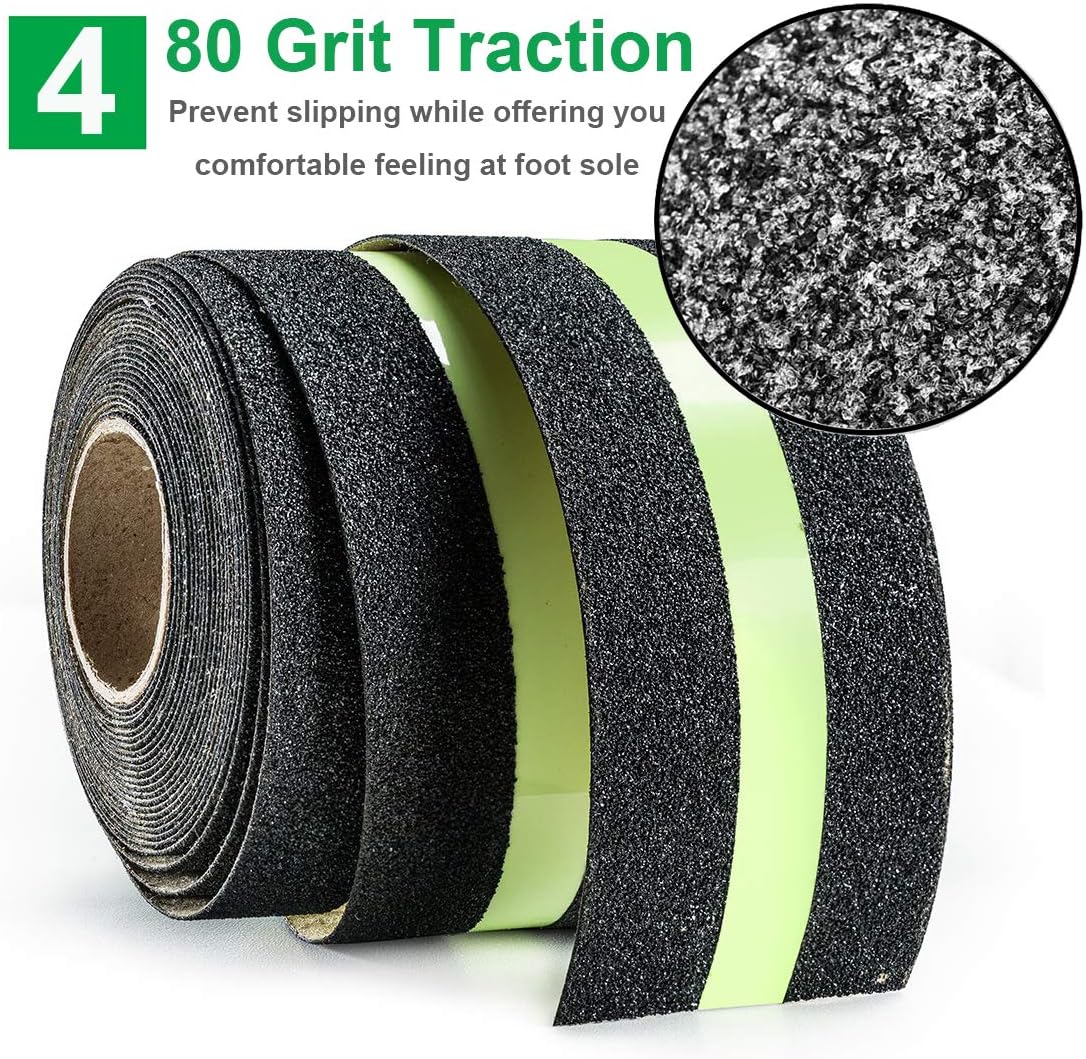 Anti Slip Safety Grip Tape 2inx30ft Green Glowing in The Dark Non Skid Stage Safety Tape High Traction Grit Stairs Tape Hazard Caution Warning Tape for Steps (2"×30', Green&Black): Home Improvement