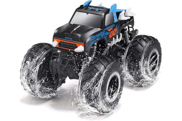 Threeking 1:16 Amphibious Monster Truck All Terrain Remote Control Car Toys | Waterproof Durable 4WD Off-Road RC Crawler Cars