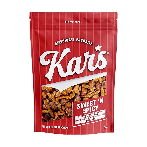 KAR’S NUTS SWEET ‘N SPICY TRAIL MIX, 28 OZ – RESEALABLE POUCH (PACK OF 1), GLUTEN-FREE SNACK MIX