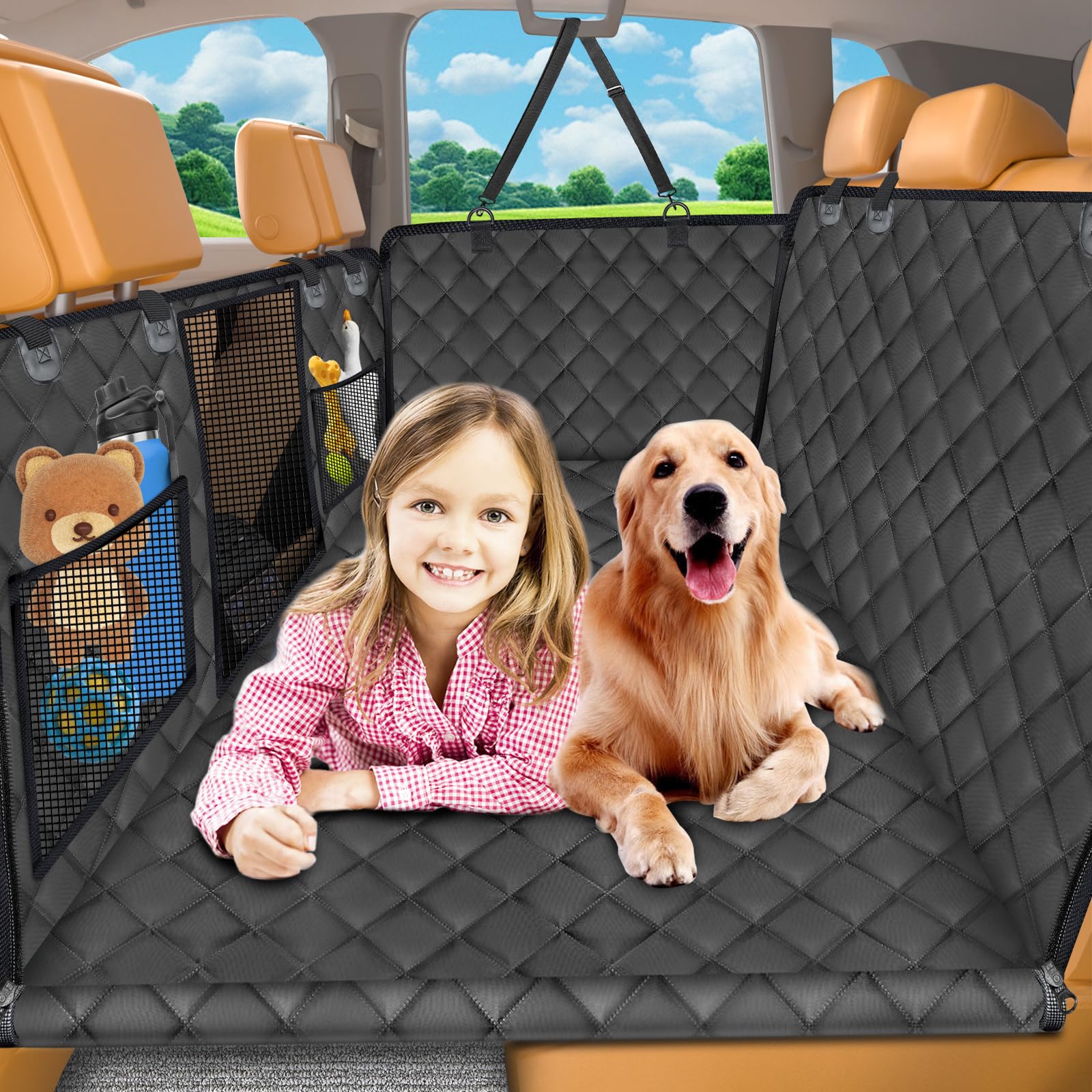 Photo 1 of URPOWER Back Seat Extender for Dogs - Hard Bottom Dog Car Seat Cover Holds 420 lbs, Waterproof Dog Hammock Dogs Bed for Cars, SUVs & Small Trucks, Pet Backseat Protector with Mesh Window & Large Space