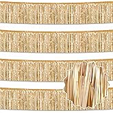 4 Pack 10 Ft Champagne Gold Foil Fringe Garland Metallic Streamers Tinsel Banner Wall Hanging Garland Backdrop for Parade Floats, Halloween, Christmas, Thanksgiving, New Year Party Decorations