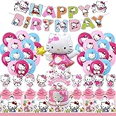 Cute Cat Birthday Decorations, Pink Party Supplies Include Happy Birthday Banner, Balloons, Cake Toppers, Tablecloth, Party Decor for Girls