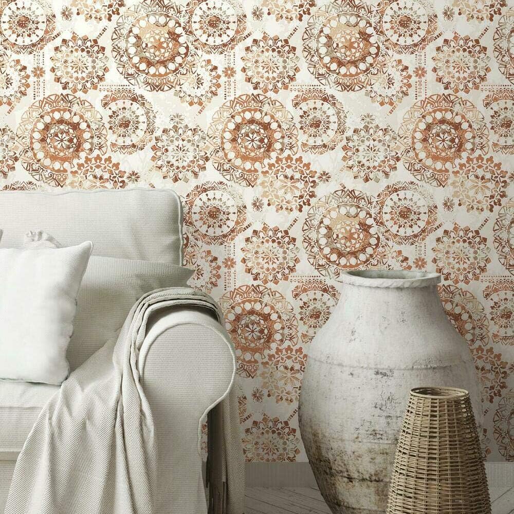 Amazon.com: RoomMates Bohemian Medallion Orange &amp; White Peel and Stick