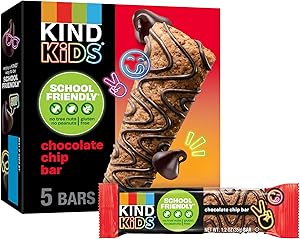 KIND Kids Snacks, Chocolate Chip Bar, Tree Nut and Peanut Free, Gluten Free, Whole Grains and Oats, 5g Protein, 5 Count