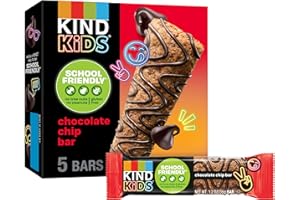 KIND Kids Snacks, Chocolate Chip Bar, Tree Nut and Peanut Free, Gluten Free, Whole Grains and Oats, 5g Protein, 5 Count