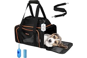Eilqnaav Cat Carrier Pet Carrier Airline Approved,Small Dog Carrier(17x12x12 Ins) for Soft-Sided Carrier for Small Cats and Dogs 15lbs with Harness and Scratch-Proof Net Pet Travel Carrier (Black)