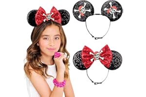 DRESHOW Minnie Ears Headbands Mouse Ears Sequin Bow Headbands Elastic Adjustable Headband Cosplay Costume for Women
