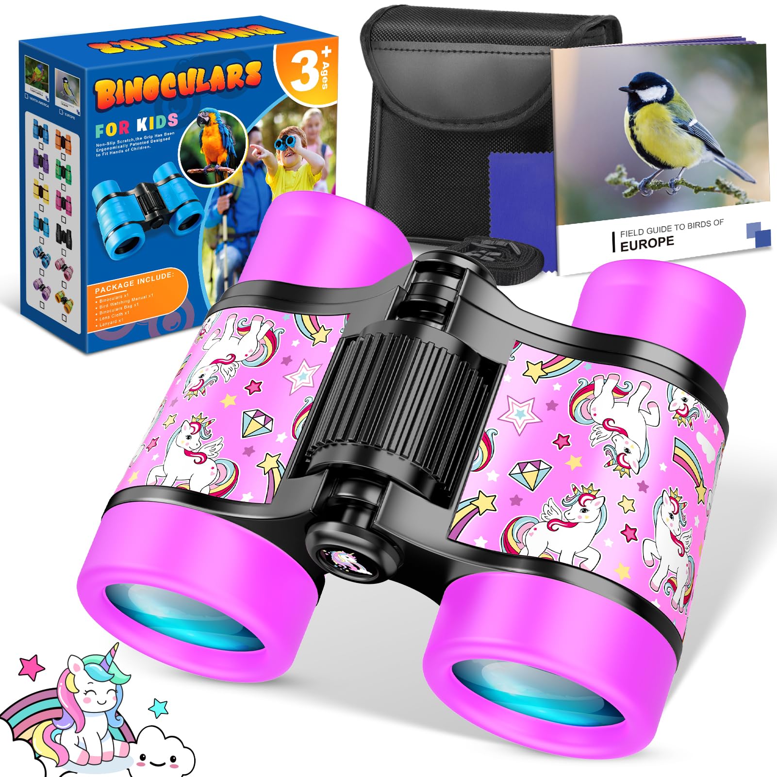 Dromlag Binoculars for Kids Ages 3-9, Outdoor Toys for Boys and Girls - Bird Watching, Sports and Play with Unicorn Theme, Easter Birthday Gift