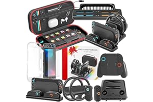 GERSKER Switch 2 Starter Accessories Kit, Charging Dock & Storage Organization for Grips & Steering Wheels for Mario Game, Dockable Cover, Screen Protector, Bundle Case for Nintendo Switch 2 2025, ALL-IN-1 Carry Case
