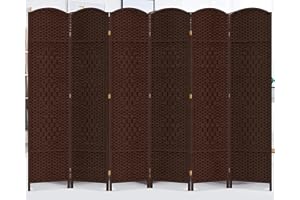 Duraspace 6 Panels Room Divider 6 FT Tall Weave Fiber Freestanding Double Hinged Extra Wide Folding Screen for Patio Privacy (Brown)