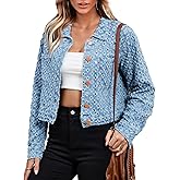 Fiona Jolin Womens Jean Jacket 2025 Casual Long Sleeve Distressed Button Down Cropped Denim Jacket Coats Western Trendy