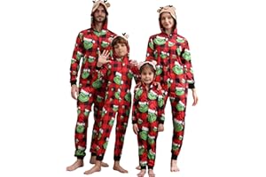 Junsea Family Matching Christmas Onesie's, Holiday Zip Up Ugly One-Piece Hooded Pajamas Comfy Xmas Sleepwear PJs Plus Size
